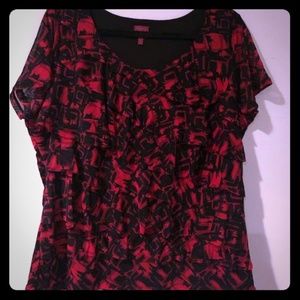 Plus size top red black front ruffle layers
